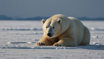 Resting Polar Bear in Snow