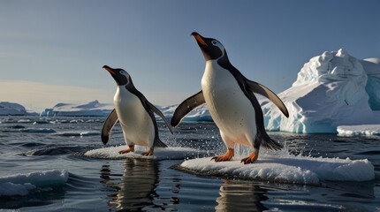 Fototapeta premium Penguins Standing on Ice Floe