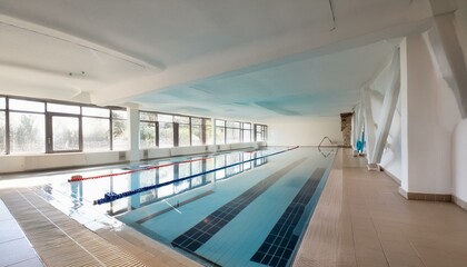 Modern swimming pool with blue water, indoors 