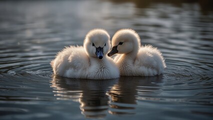 Adorable Baby Swans on Water