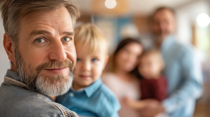 Fototapeta premium Grandparents moving in with their children and grandchildren, showcasing the resurgence of multi-generational living arrangements