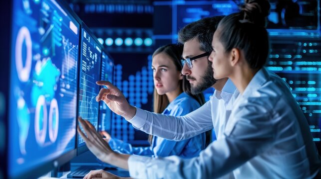 Team of cybersecurity experts working on a critical network, demonstrating the collaborative effort to secure information systems