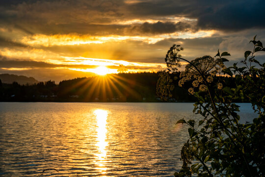 sunset, Lech river, Bavaria, Lechstausee, Schongau, Lechbruck, water, reflection, sky, clouds, silhouette, nature, landscape, evening, twilight, orange, golden, serene, peaceful, scenic, horizon, dusk