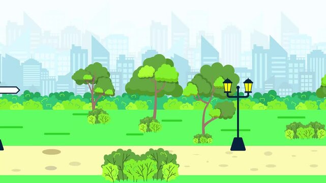 city park landscape animation walking slide cute cartoon style animation