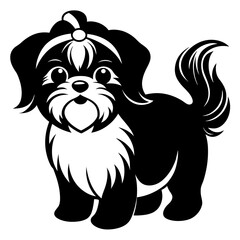 Black and white puppy vector art illustration

