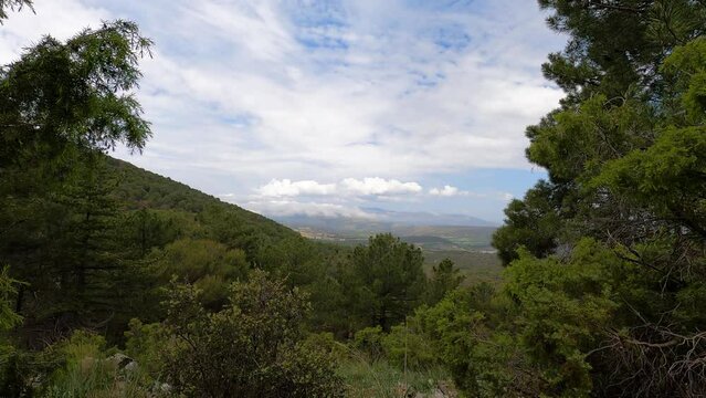 Wonderfull landscapes on hiking trail to Maroma peak from el Robledal, Sierra Tejeda, Spain 