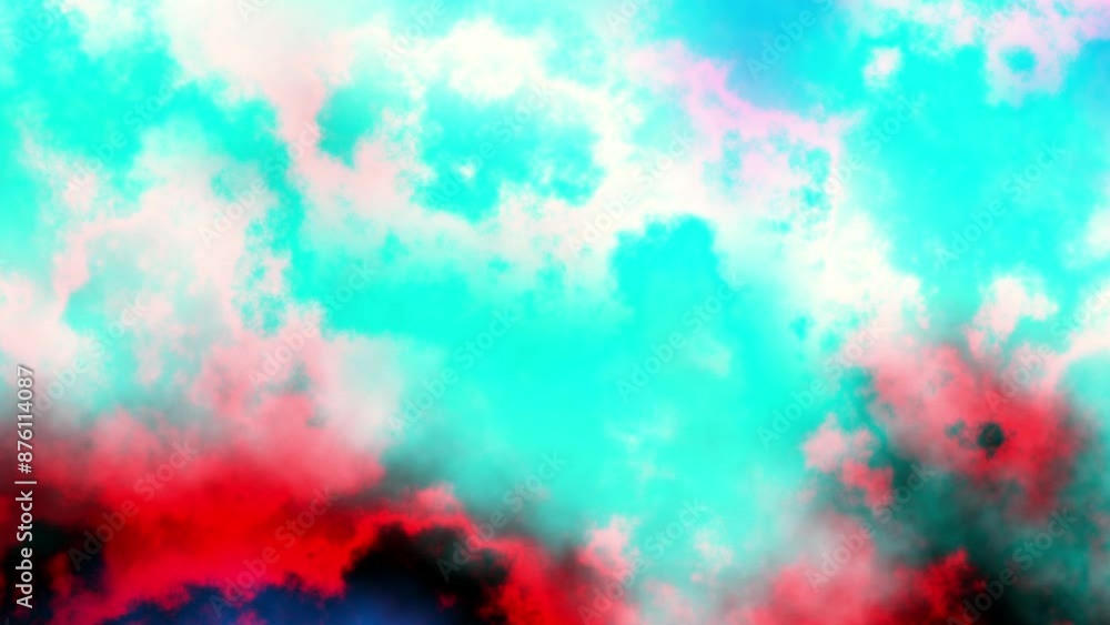 Aufkleber Seamless abstract psychedelic wavy background for loop playback. 4k video. Cloudy nebula background. Natural retro colors.