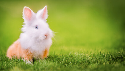 Home decorative rabbit outdoors. Little bunny. Easter bunny.