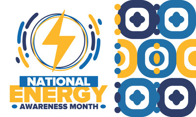 Fototapeta premium National Energy Awareness Month in October. Optimization and management of energy consumption. The introduction of advanced technology, encourage the use of renewable energy. Energy security. Vector