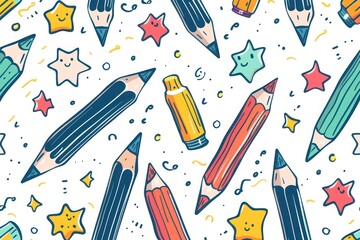 Prepared school desk in 3D on cobalt, complete with necessary educational tools,