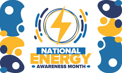 National Energy Awareness Month in October. Optimization and management of energy consumption. The introduction of advanced technology, encourage the use of renewable energy. Energy security. Vector