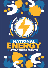 Fototapeta premium National Energy Awareness Month in October. Optimization and management of energy consumption. The introduction of advanced technology, encourage the use of renewable energy. Energy security. Vector