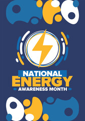 Fototapeta premium National Energy Awareness Month in October. Optimization and management of energy consumption. The introduction of advanced technology, encourage the use of renewable energy. Energy security. Vector