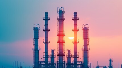 Engineers silhouette and double exposure combined with an oil refinery backdrop, emphasizing proficiency in industrial technology and energy sector. Clean and Clear Color, Realistic Photo, ,