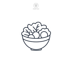 bowl of salad with lettuce, tomatoes, and cucumbers Icon symbol vector illustration isolated on white background