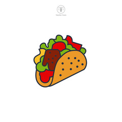 taco with meat, cheese, and lettuce Icon symbol vector illustration isolated on white background