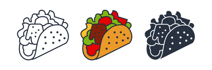 taco with meat, cheese, and lettuce Icon symbol vector illustration isolated on white background