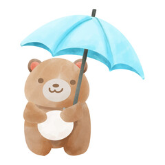 Illustration of a teddy bear with an umbrella on a white background