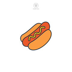 hot dog in a bun with mustard Icon symbol vector illustration isolated on white background