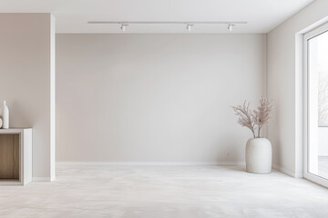 Empty room interiors in a minimalist property with neutral colors and plain lighting. Residential Real Estate composition with minimal furniture.