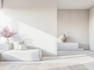 Empty room interiors in a minimalist property with neutral colors and plain lighting. Residential Real Estate composition with minimal furniture.