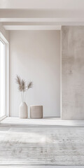 Empty room interiors in a minimalist property with neutral colors and plain lighting. Residential Real Estate composition with minimal furniture.