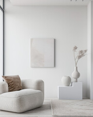 Empty room interiors in a minimalist property with neutral colors and plain lighting. Residential Real Estate composition with minimal furniture.