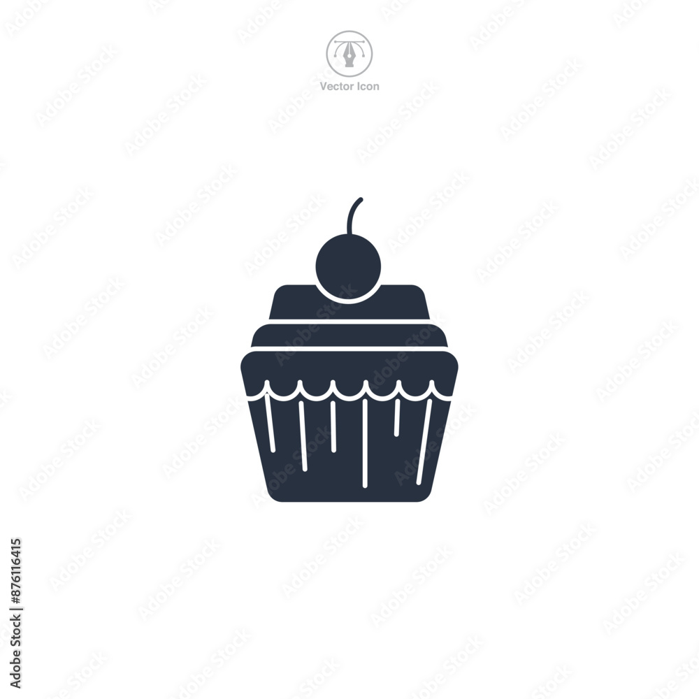 Wall mural cupcake with frosting and a cherry on top icon symbol vector illustration isolated on white backgrou