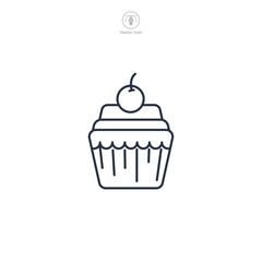 cupcake with frosting and a cherry on top Icon symbol vector illustration isolated on white background