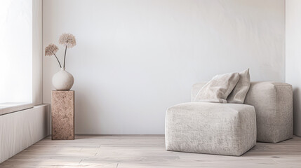 Empty room interiors in a minimalist property with neutral colors and plain lighting. Residential Real Estate composition with minimal furniture.
