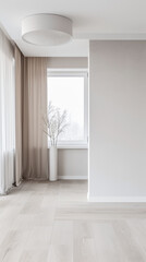 Empty room interiors in a minimalist property with neutral colors and plain lighting. Residential Real Estate composition with minimal furniture.
