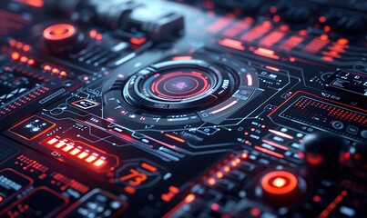 Obraz premium Futuristic Interface with Red Glowing Lights