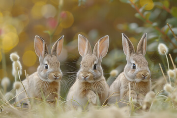 Obraz premium Rabbits hopping through tall grass