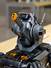 Modern military drone on table in the light store