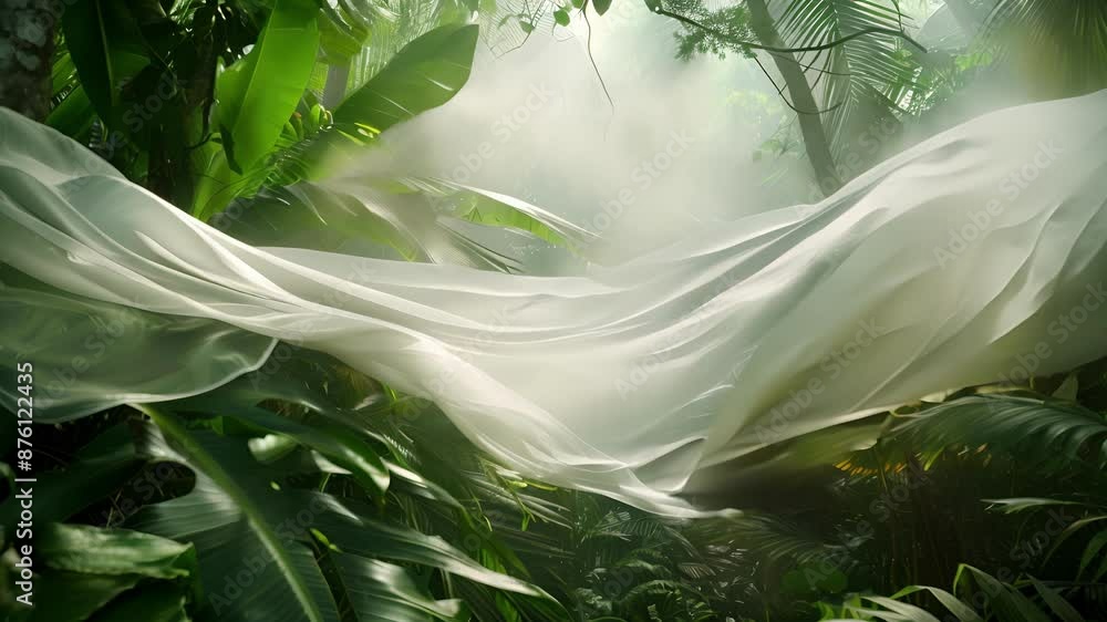 Aufkleber a white fabric blends in with the misty air of the rainforest creating an otherworldly and enchantin