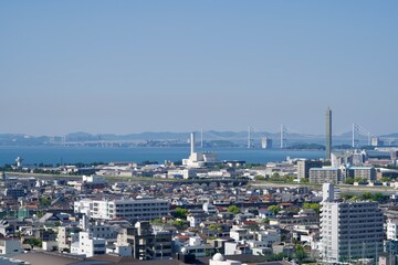 Seto-ohashi Bridge and Marugame City in May