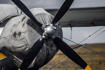 Large plane covered with a cover close up