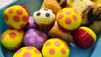 Colorful polka dot cup cakes