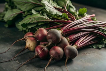 Fresh Bunch of Organic Beets with Green Leaves