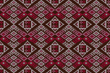 Obraz premium Ethnic pattern seamless art vector Fabric Morocco, geometric, Pixel pattern art wallpaper Background, Design for fabric, curtain, carpet ,geometry seamless pattern art illustration