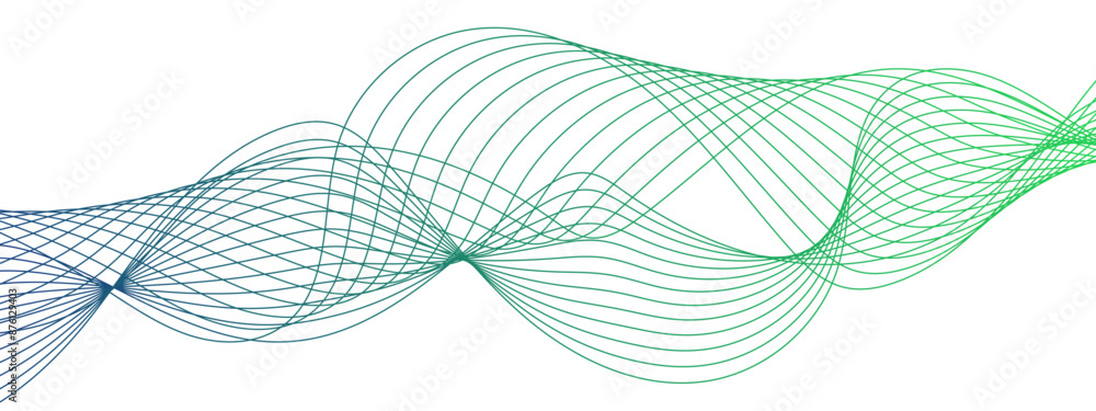 Poster Abstract colorful glowing frequency sound wave technology curve lines with data frequency gradient lines on transparent background. Wavy lines tech futuristic motion background.