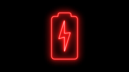 Neon battery icon. Battery charge glowing battery icon.