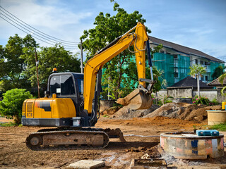 Large excavator are working at the construction site