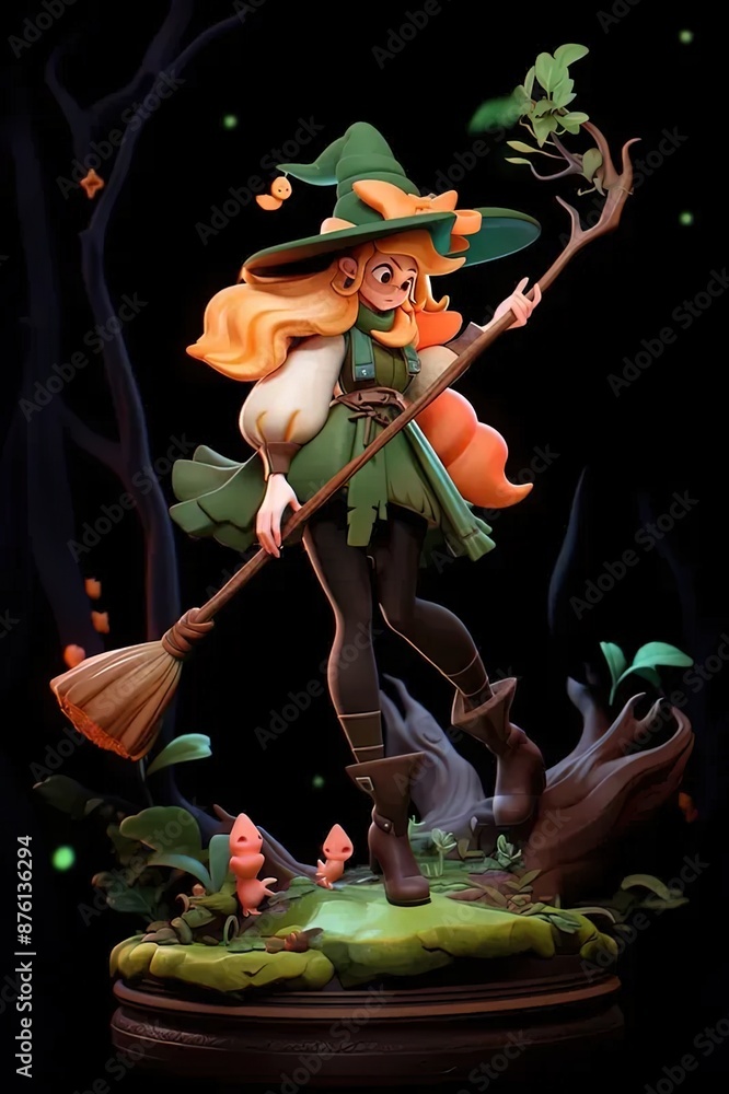 Canvas Prints a statue of a witch holding a broom