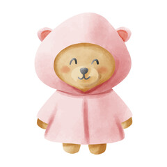 Cute teddy beat in pink raincoat 