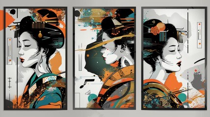 A woman in a kimono is standing in front of a large globe