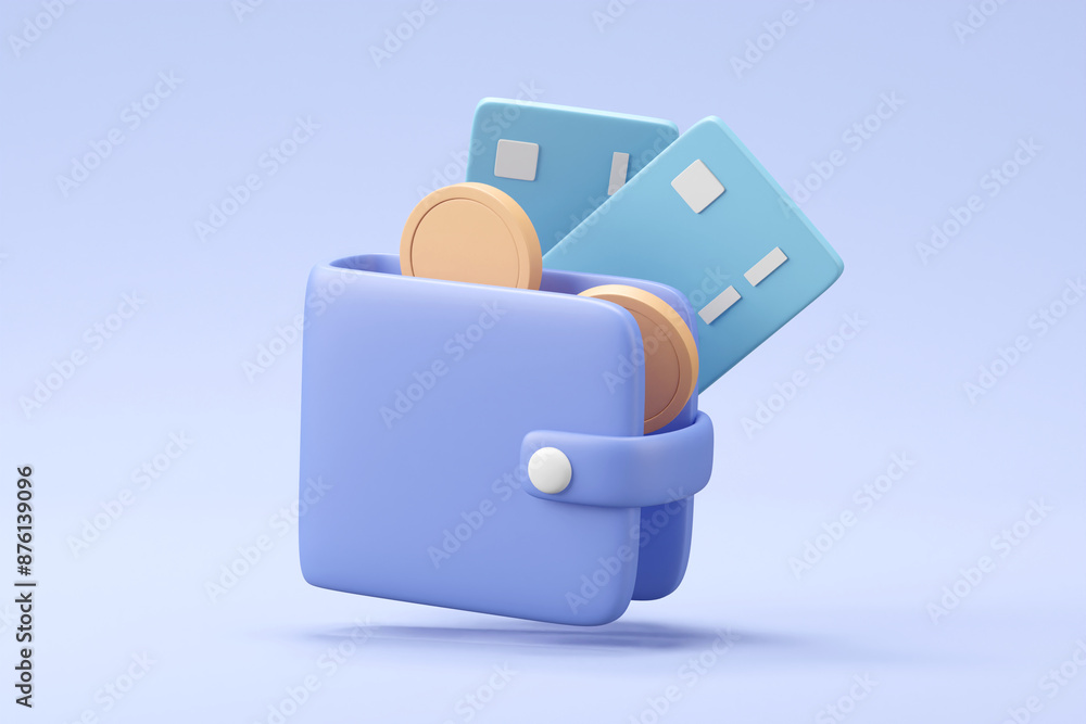 Poster a comprehensive 3d render depicting essential financial tools with elements of a wallet, credit card