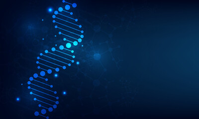 Abstract  technology science concept with a DNA molecules and biology vector illustration.DNA blue background. 