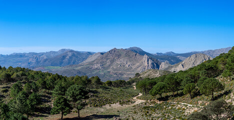 Panoramic view on hiking trail to Maroma peak, Sierra Tejeda, Spain 