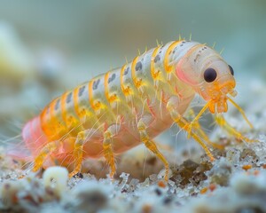 Detail of Flea Larvae on Pet's Bedding - Macro Shot Showcasing Body Segments and Texture